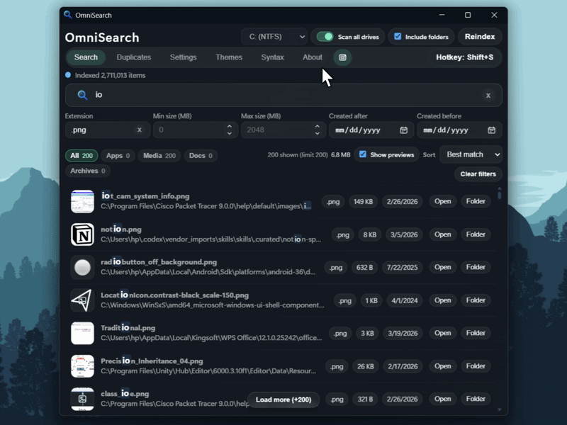 OmniSearch main search workspace