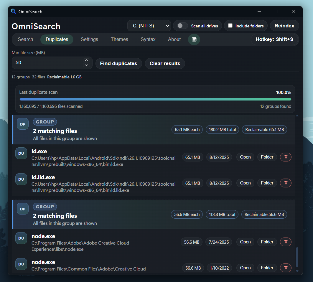 Duplicates view